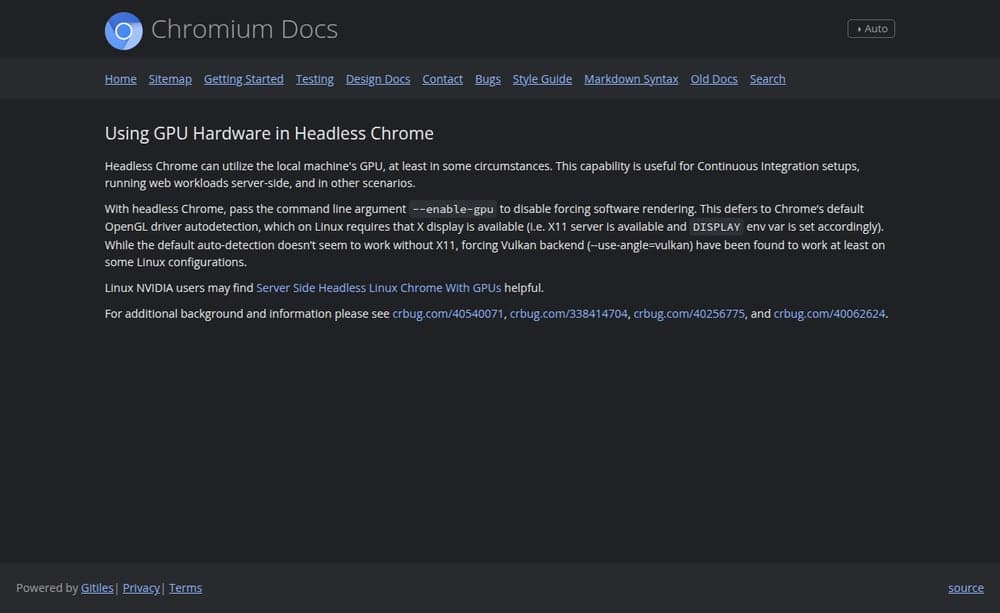 Actual Chromium GPU guidance captured on the VPS.